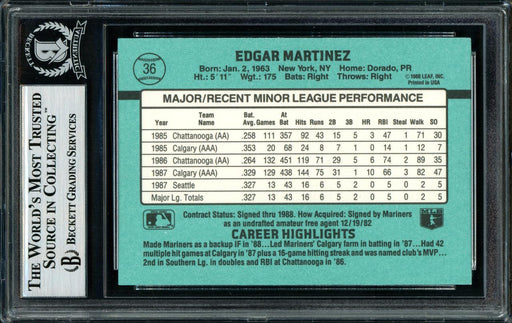Edgar Martinez Autographed 1988 Donruss The Rookies Rookie Card #36 Seattle Mariners Beckett BAS Stock #147090 - RSA