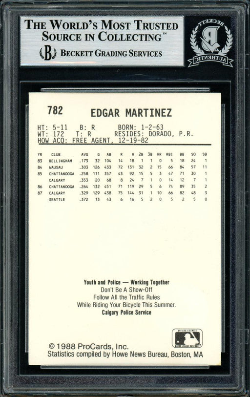 Edgar Martinez Autographed 1988 Procards Rookie Card #782 Seattle Mariners Beckett BAS Stock #147105 - RSA