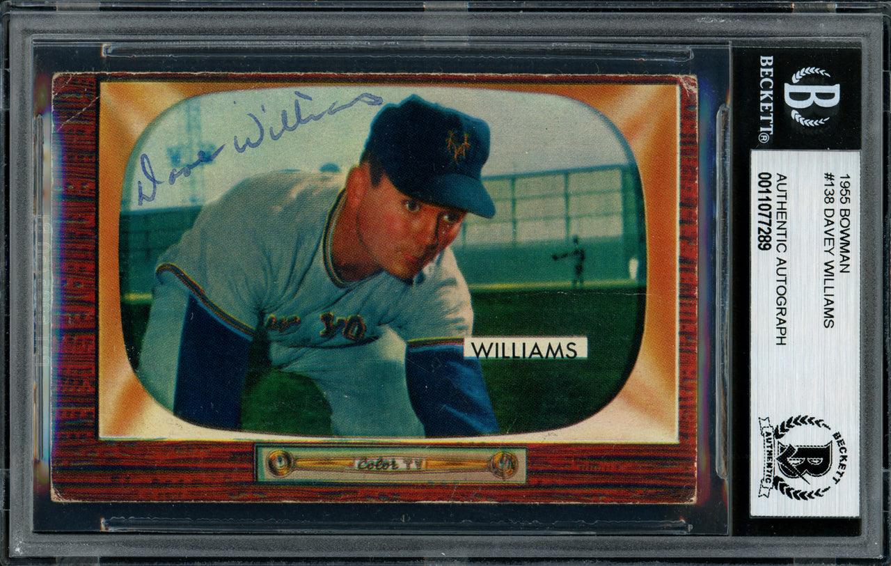 Dave "Davey" Williams Autographed 1955 Bowman Card #138 New York Giants Beckett BAS #11077289 - RSA