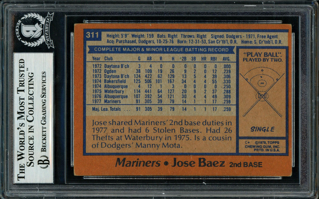Jose Baez Autographed 1978 Topps Rookie Card #311 Seattle Mariners Beckett BAS #11317521 - RSA
