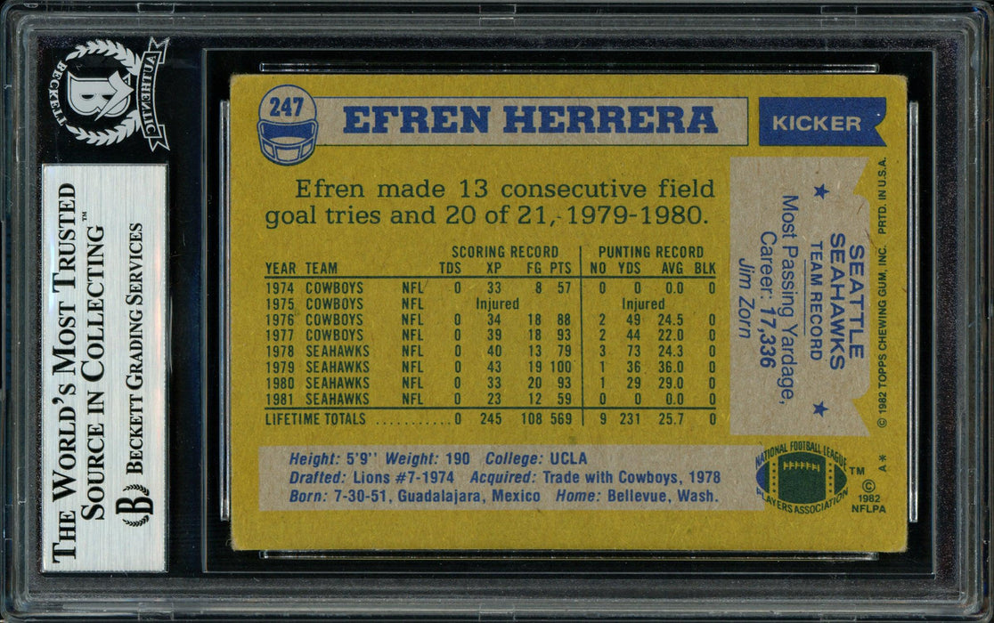 Efren Herrera Autographed 1982 Topps Card #247 Seattle Seahawks Beckett BAS #11317600 - RSA