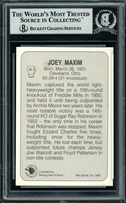 Joey Maxim Autographed 1991 All World Card #28 "Best Wishes" Beckett BAS #11318244 - RSA