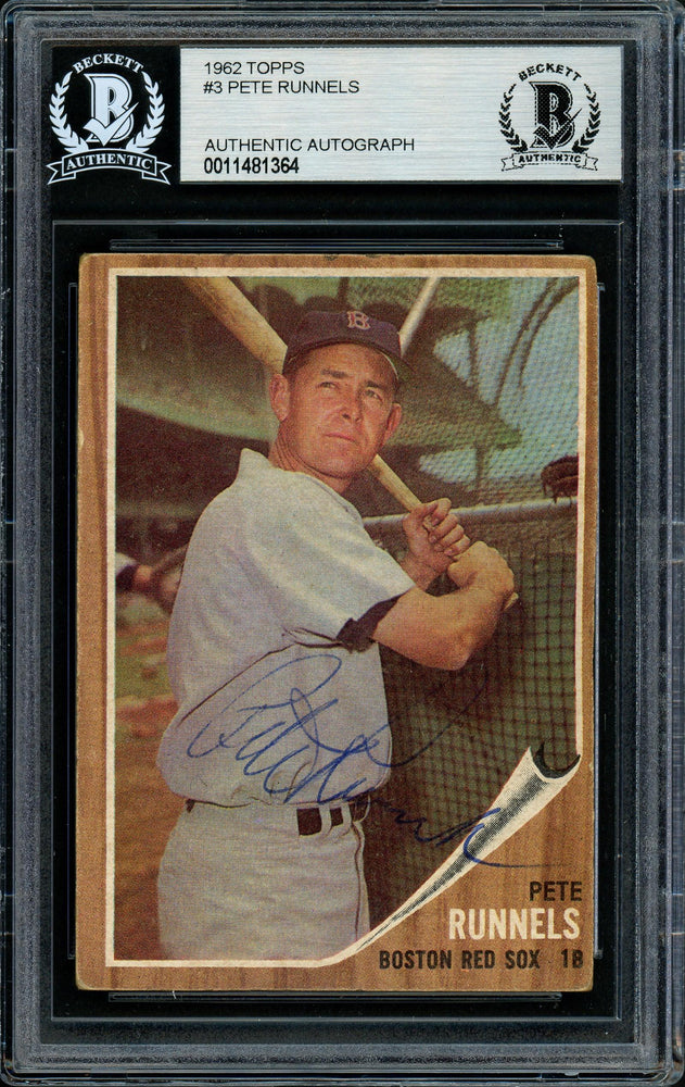 Pete Runnels Autographed 1962 Topps Card #3 Boston Red Sox Beckett BAS #11481364 - RSA