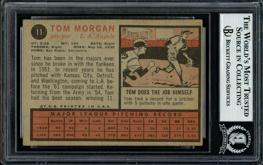 Tom Morgan Autographed 1962 Topps Card #11 Los Angeles Angels Beckett BAS #11481366 - RSA