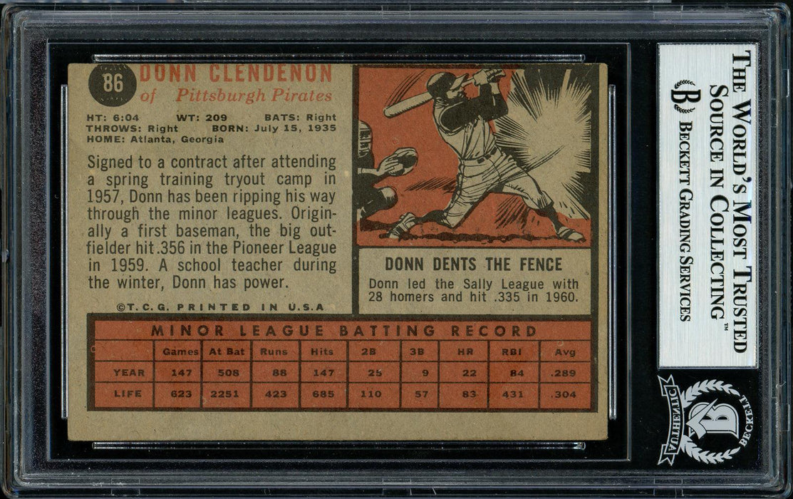 Donn Clendenon Autographed 1962 Topps Rookie Card #86 Pittsburgh Pirates Beckett BAS #11481396 - RSA