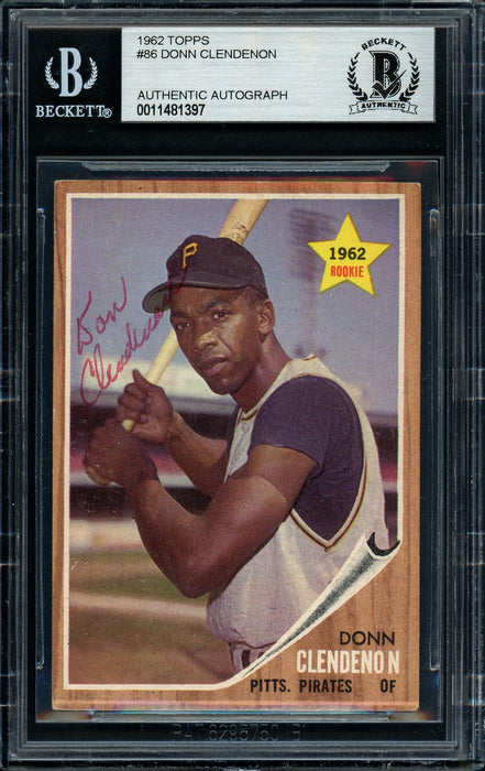 Donn Clendenon Autographed 1962 Topps Rookie Card #86 Pittsburgh Pirates Beckett BAS #11481397 - RSA