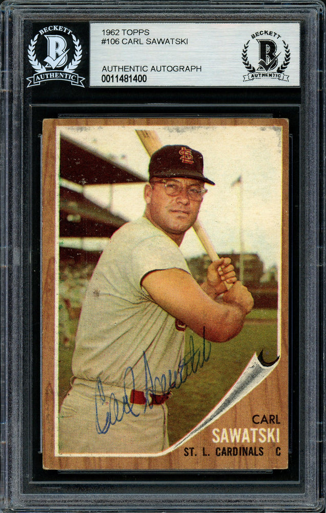 Carl Sawatski Autographed 1962 Topps Card #106 St. Louis Cardinals Beckett BAS #11481400 - RSA