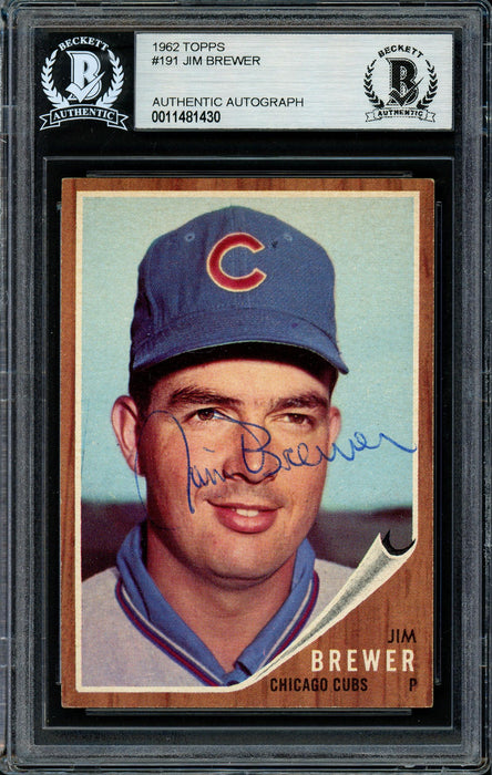 Jim Brewer Autographed 1962 Topps Card #191 Chicago Cubs Beckett BAS #11481430 - RSA