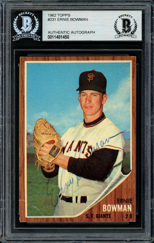 Ernie Bowman Autographed 1962 Topps Rookie Card #231 San Francisco Giants Beckett BAS #11481450 - RSA