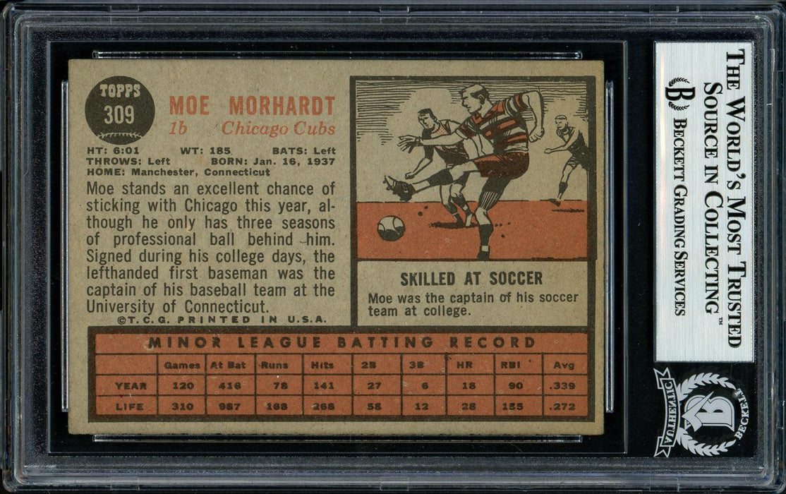 Moe Morhardt Autographed 1962 Topps Rookie Card #309 Chicago Cubs Beckett BAS #11481474 - RSA