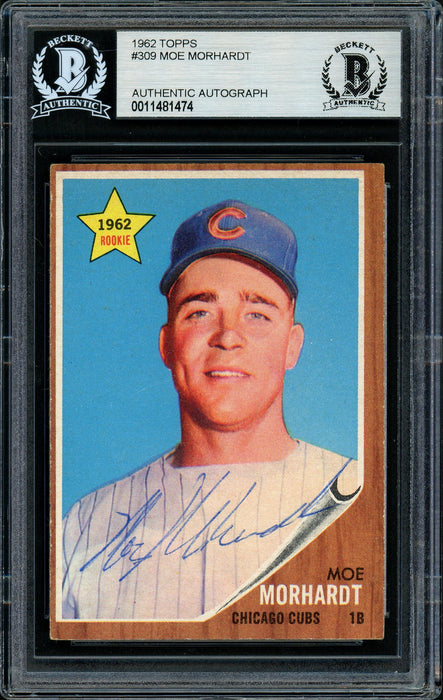 Moe Morhardt Autographed 1962 Topps Rookie Card #309 Chicago Cubs Beckett BAS #11481474 - RSA