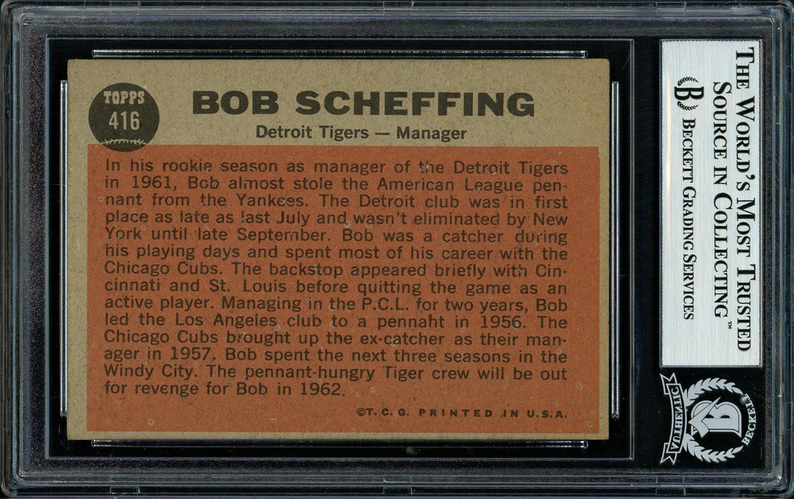 Bob Scheffing Autographed 1962 Topps Card #416 Detroit Tigers Beckett BAS #11481515 - RSA