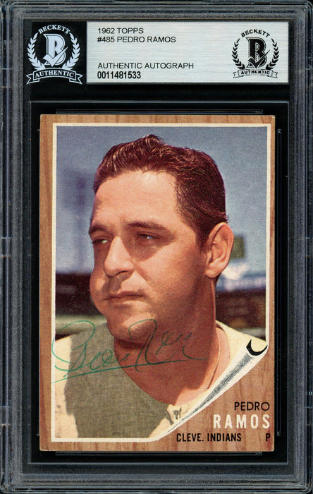 Pedro Ramos Autographed 1962 Topps Card #485 Cleveland Indians Beckett BAS #11481533 - RSA