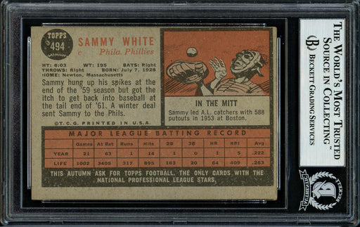 Sammy White Autographed 1962 Topps Card #494 Philadelphia Phillies Beckett BAS #11481549 - RSA