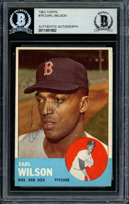 Earl Wilson Autographed 1963 Topps Card #76 Boston Red Sox Beckett BAS #11481662 - RSA