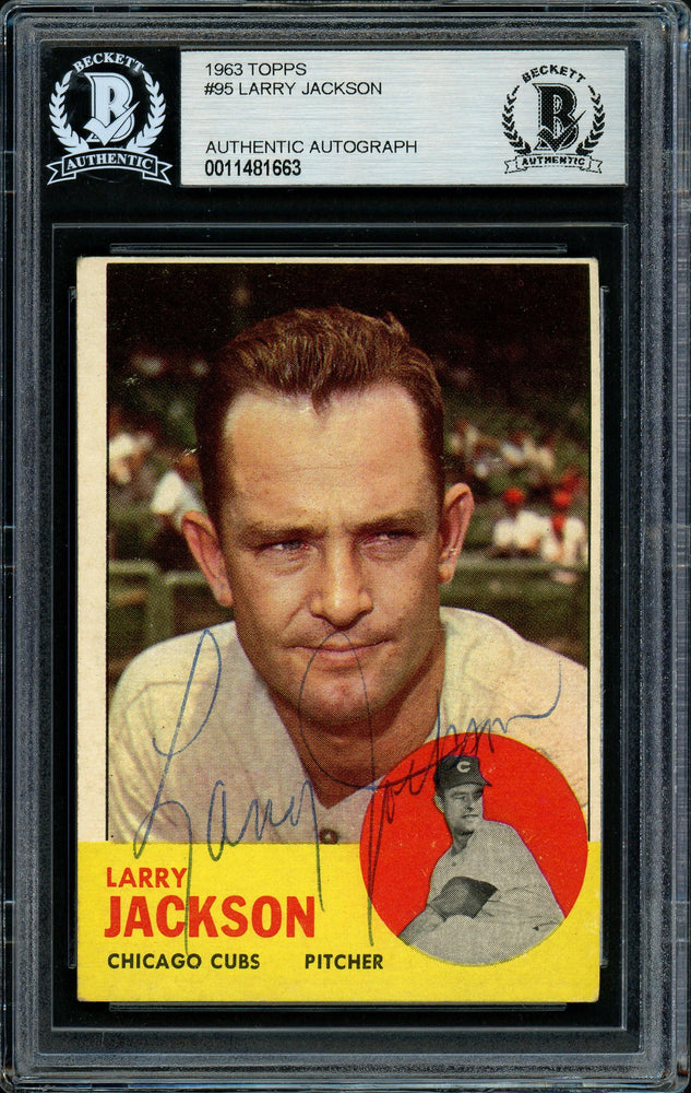Larry Jackson Autographed 1963 Topps Card #95 Chicago Cubs Beckett BAS #11481663 - RSA