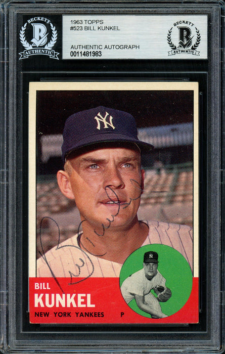 Bill Kunkel Autographed 1963 Topps High Number Card #523 New York Yankees Beckett BAS #11481983 - RSA