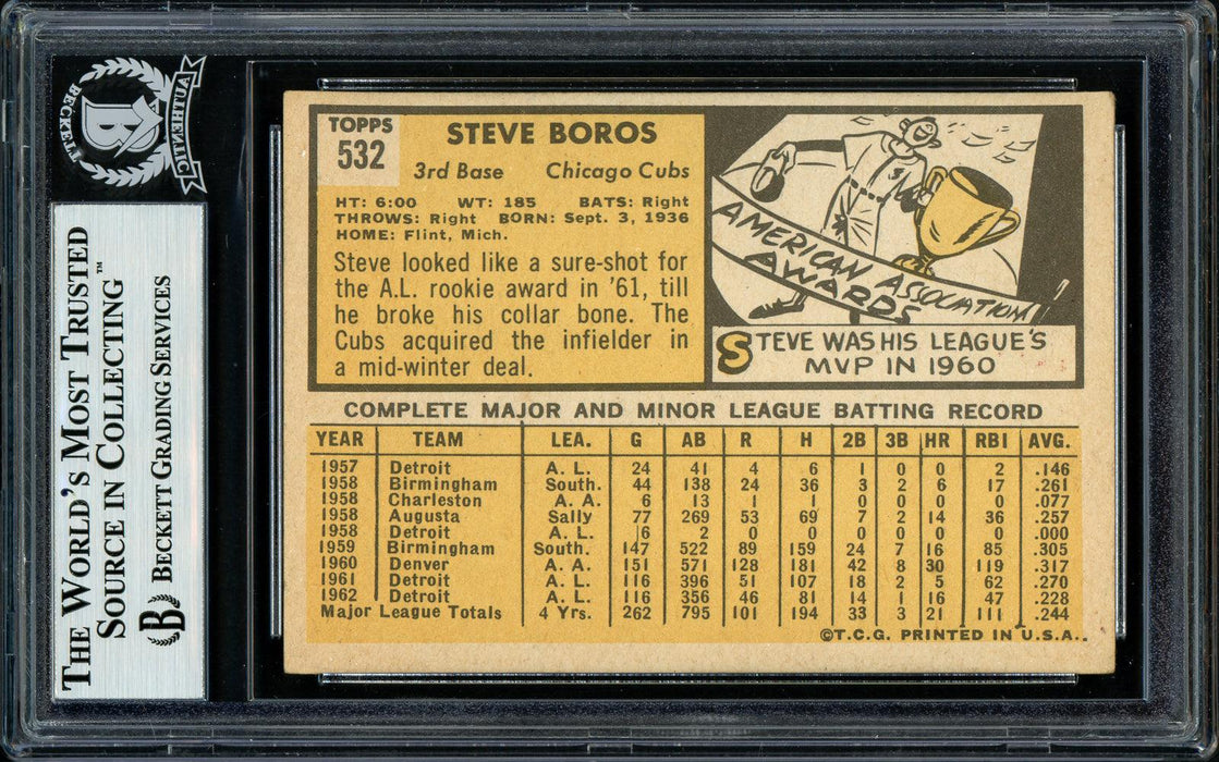 Steve Boros Autographed 1963 Topps High Number Card #532 Chicago Cubs Beckett BAS #11481987 - RSA