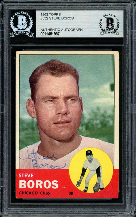 Steve Boros Autographed 1963 Topps High Number Card #532 Chicago Cubs Beckett BAS #11481987 - RSA