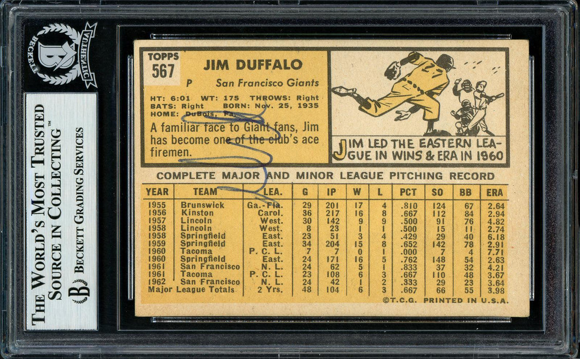 Jim Duffalo Autographed 1963 Topps High Number Card #567 San Francisco Giants Beckett BAS #11482011 - RSA