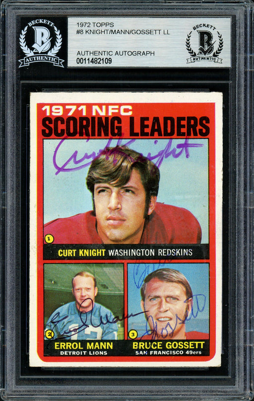 Errol Mann, Bruce Gossett & Curt Knight Autographed 1972 Topps Card #8 Beckett BAS #11482109 - RSA