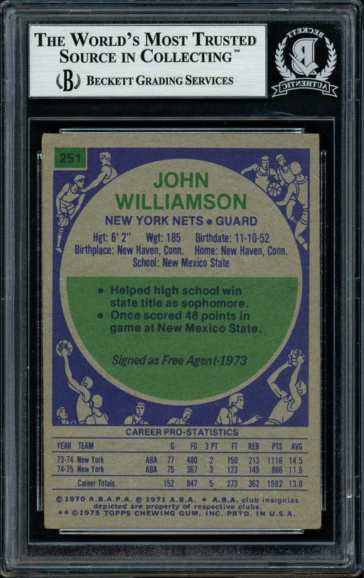 Super John Williamson Autographed 1975-76 Topps Card #251 New Jersey Nets Beckett BAS #11482149 - RSA