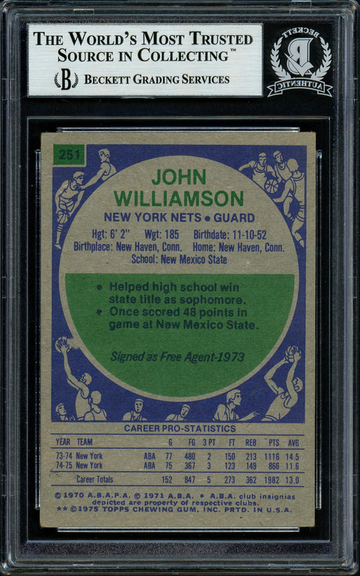 Super John Williamson Autographed 1975-76 Topps Card #251 New Jersey Nets Beckett BAS #11482150 - RSA