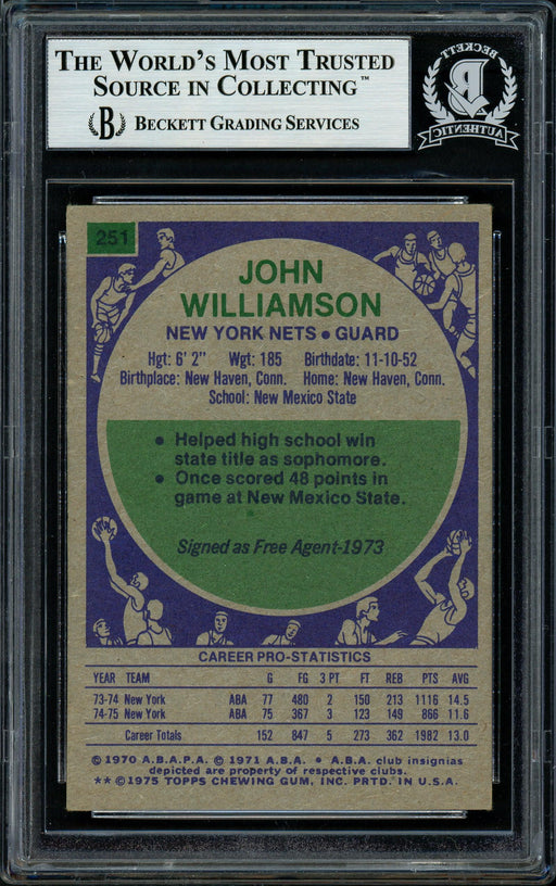 Super John Williamson Autographed 1975-76 Topps Card #251 New Jersey Nets Beckett BAS #11482151 - RSA