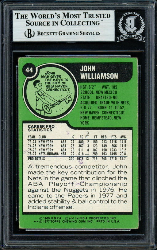 Super John Williamson Autographed 1977-78 Topps Card #44 New Jersey Nets Beckett BAS #11482193 - RSA