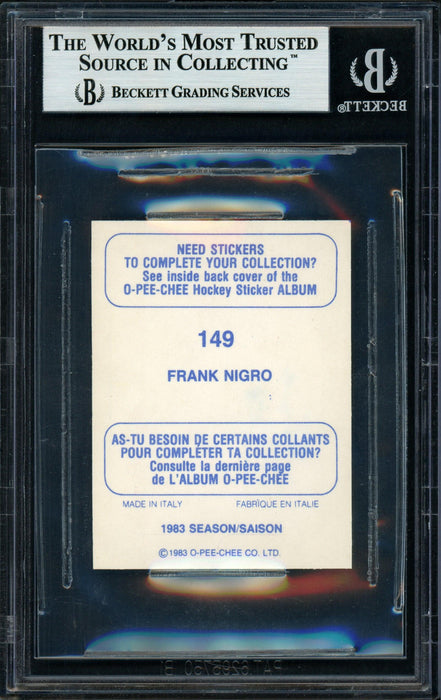 Frank Nigro Autographed 1983-84 O-Pee-Chee Sticker Card #149 Toronto Maple Leafs Beckett BAS #11482592 - RSA
