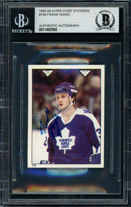 Frank Nigro Autographed 1983-84 O-Pee-Chee Sticker Card #149 Toronto Maple Leafs Beckett BAS #11482592 - RSA