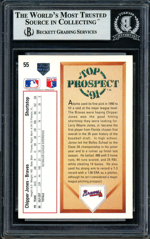 Chipper Jones Autographed 1991 Upper Deck Rookie Card #55 Atlanta Braves Beckett BAS Stock #155954 - RSA