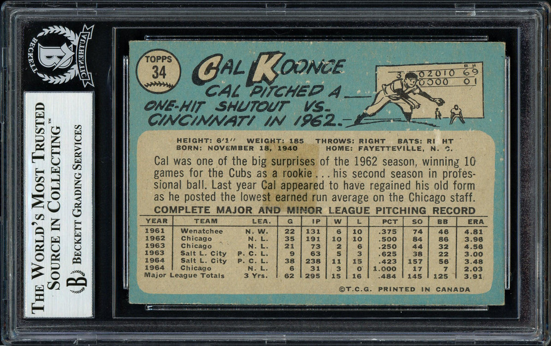 Cal Koonce Autographed 1965 Topps Card #34 Chicago Cubs Beckett BAS #11493406 - RSA