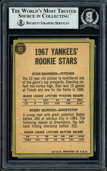 Bobby Murcer & Stan Bahnsen Autographed 1967 Topps Rookie Card #93 New York Yankees Beckett BAS #11627917 - RSA