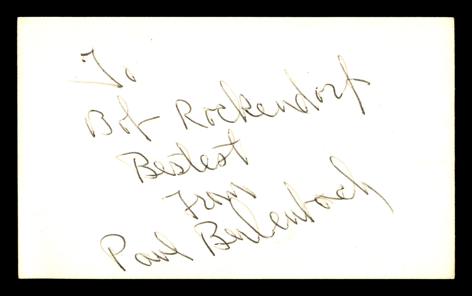 Paul Berlenbach Autographed 3x5 Index Card Light Heavyweight Champ "To Bob" SKU #179733 - RSA