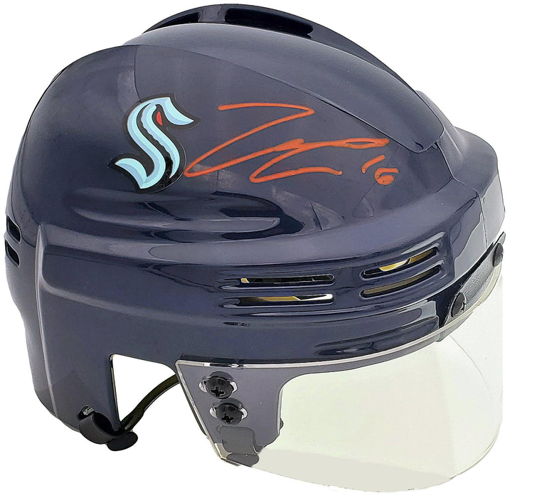 Jared McCann Autographed Seattle Kraken Blue Mini Helmet Fanatics Holo Stock #200303 - RSA