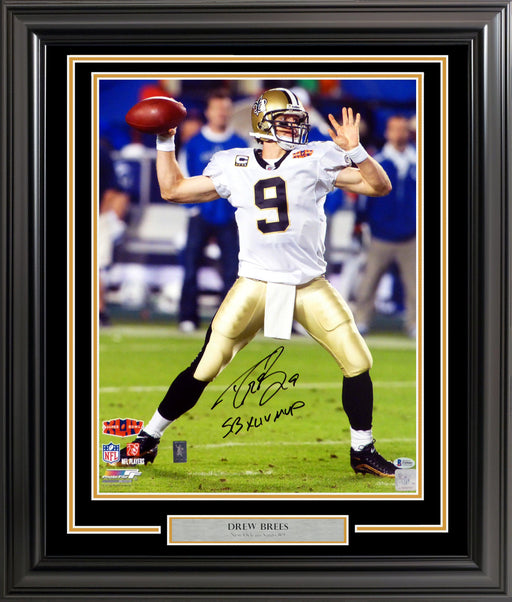 Drew Brees Autographed Framed 16x20 Photo New Orleans Saints "SB XLIV MVP" Beckett BAS Stock #200334 - RSA