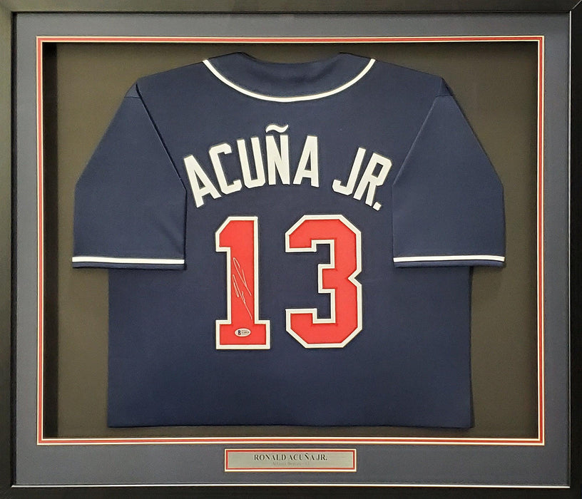 Atlanta Braves Ronald Acuna Jr. Autographed Framed Blue Jersey Beckett BAS Stock #200430 - RSA