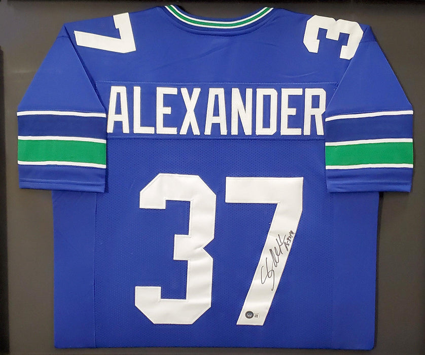 Seattle Seahawks Shaun Alexander Autographed Framed Blue Jersey Beckett BAS Stock #200433 - RSA