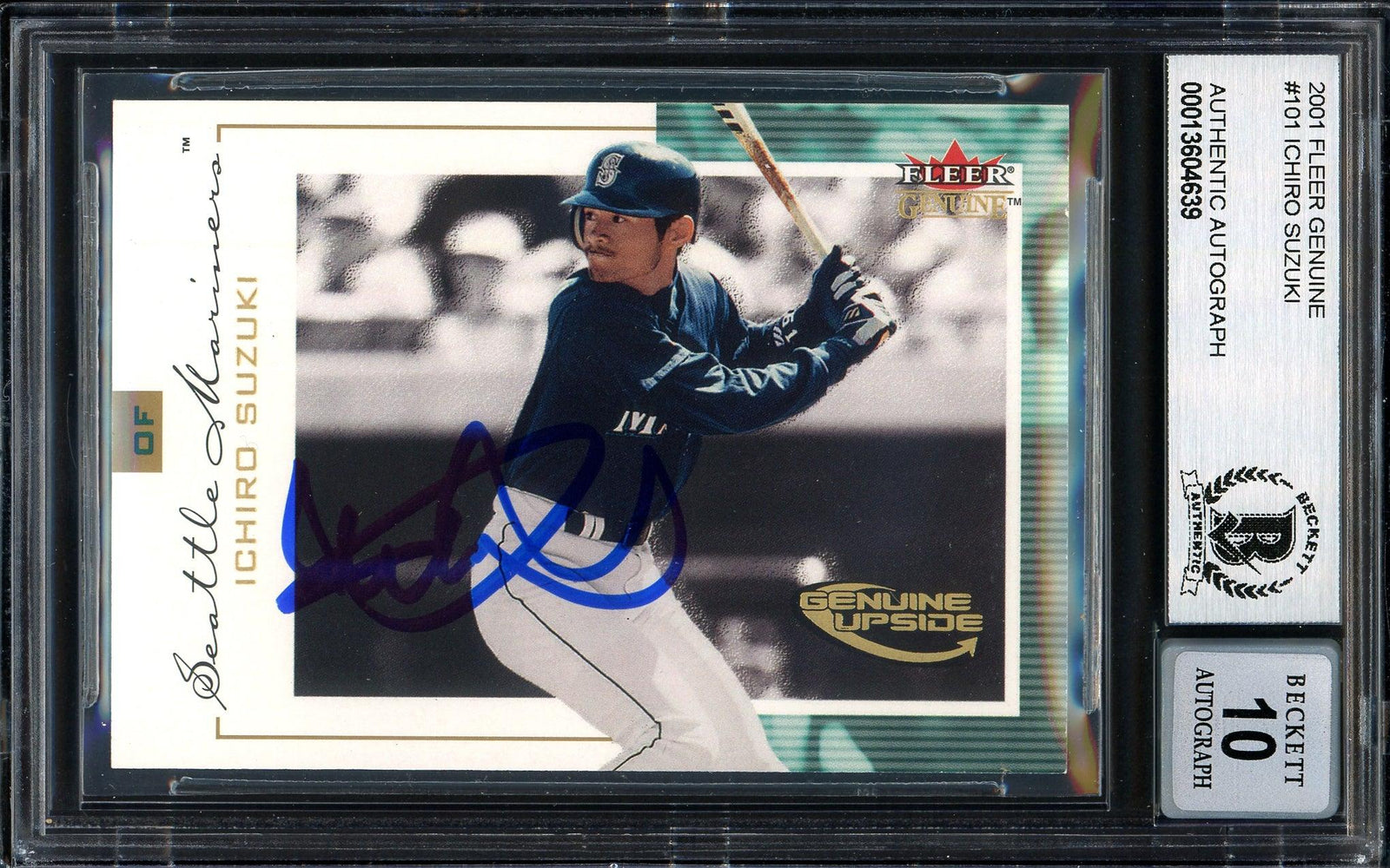 Ichiro Suzuki Autographed 2001 Fleer Genuine Rookie Card #101 Seattle Mariners Auto Grade Gem Mint 10 #469/1500 Beckett BAS #13604639 - RSA