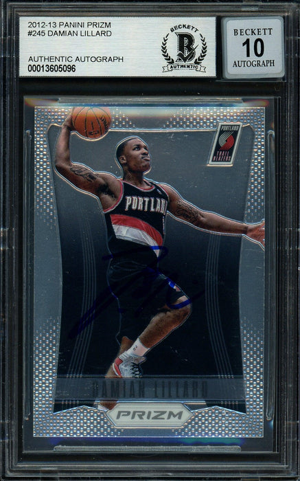 Damian Lillard Autographed 2012-13 Panini Prizm Rookie Card #245 Portland Trail Blazers Auto Grade Gem Mint 10 On Card Beckett BAS #13605096 - RSA