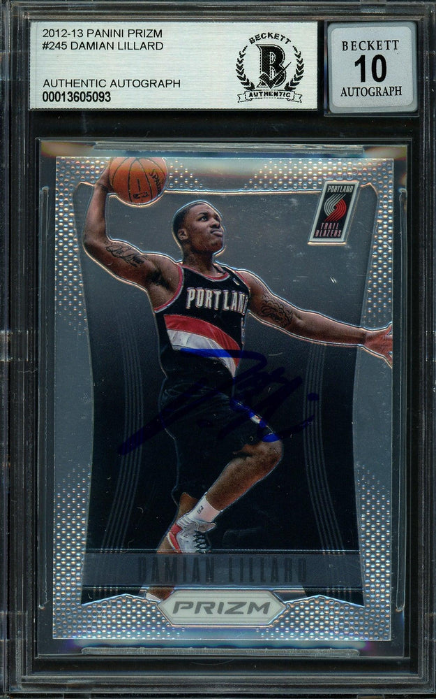 Damian Lillard Autographed 2012-13 Panini Prizm Rookie Card #245 Portland Trail Blazers Auto Grade Gem Mint 10 On Card Beckett BAS #13605093 - RSA