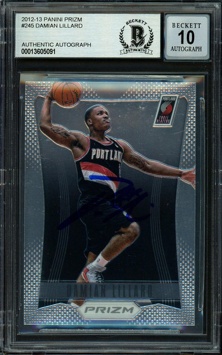 Damian Lillard Autographed 2012-13 Panini Prizm Rookie Card #245 Portland Trail Blazers Auto Grade Gem Mint 10 On Card Beckett BAS #13605091 - RSA