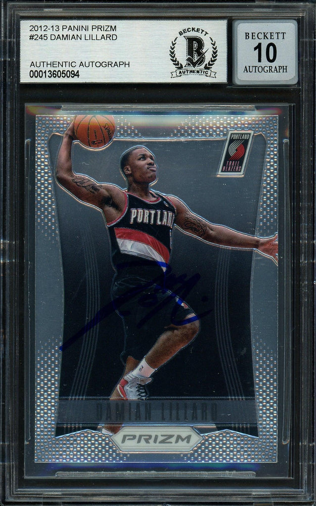 Damian Lillard Autographed 2012-13 Panini Prizm Rookie Card #245 Portland Trail Blazers Auto Grade Gem Mint 10 On Card Beckett BAS #13605094 - RSA