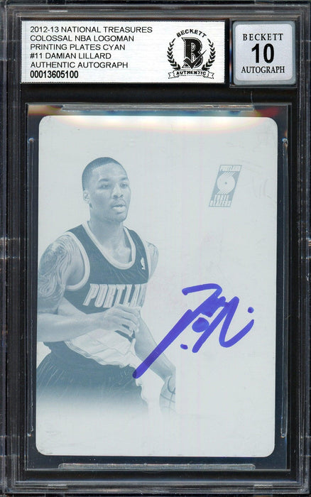 Damian Lillard Autographed 2012-13 Panini National Treasures Printing Plate 1/1 Rookie Card #11 Portland Trail Blazers Auto Grade Gem Mint 10 Colossal Logoman Beckett BAS #13605100 - RSA