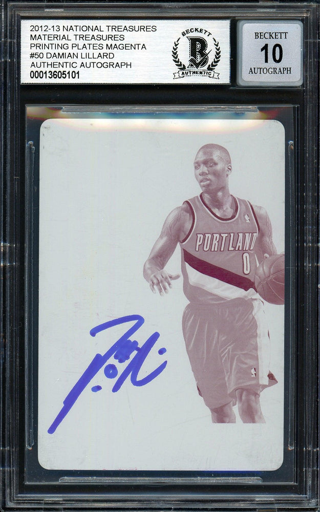 Damian Lillard Autographed 2012-13 Panini National Treasures Printing Plate 1/1 Rookie Card #50 Portland Trail Blazers Auto Grade Gem Mint 10 Majenta Beckett BAS #13605101 - RSA