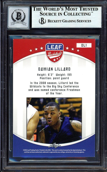 Damian Lillard Autographed 2012-13 Leaf Rookie Card #DL1 Portland Trail Blazers Auto Grade Gem Mint 10 Beckett BAS #13605440 - RSA