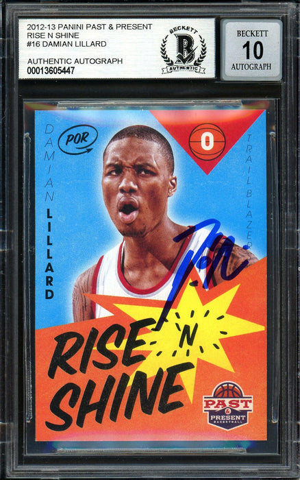 Damian Lillard Autographed 2012-13 Panini Past & Present Rise N Shine Rookie Card #16 Portland Trail Blazers Auto Grade Gem Mint 10 Beckett BAS #13605447 - RSA