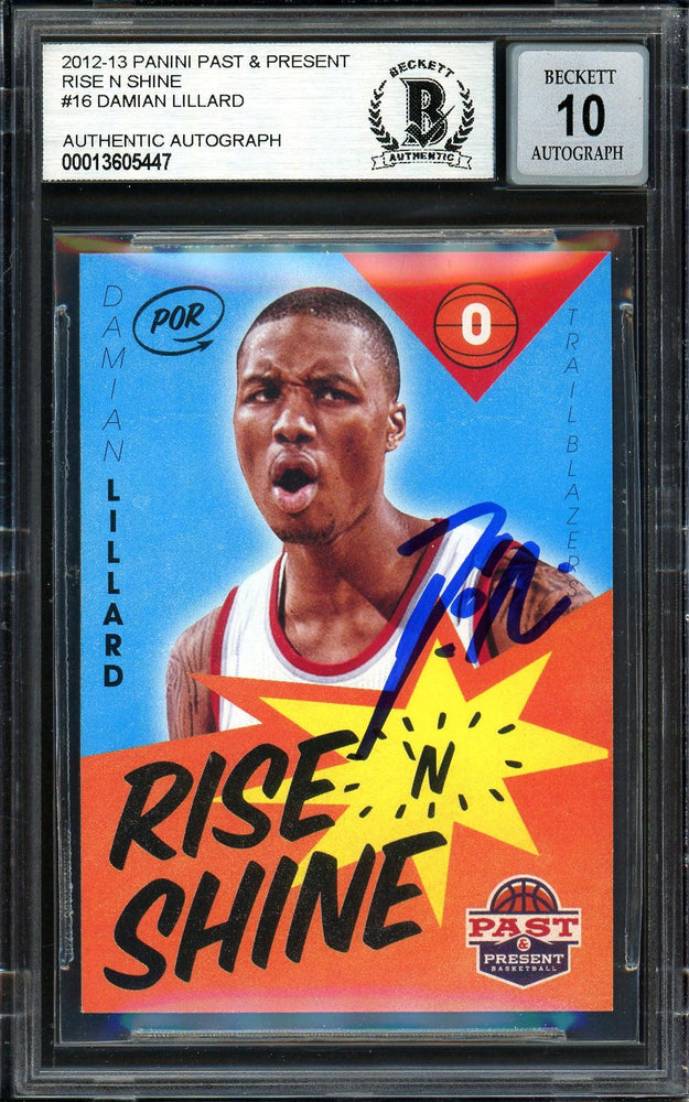 Damian Lillard Autographed 2012-13 Panini Past & Present Rise N Shine Rookie Card #16 Portland Trail Blazers Auto Grade Gem Mint 10 Beckett BAS #13605447 - RSA