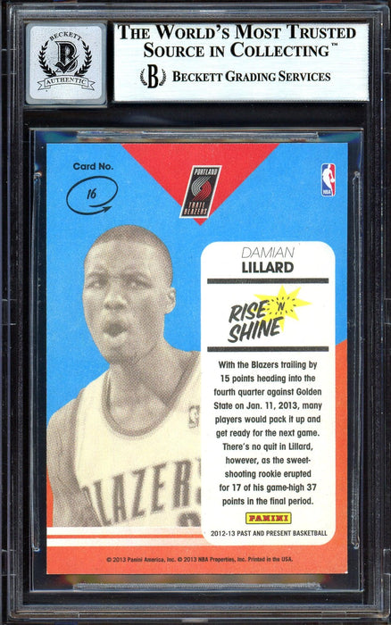 Damian Lillard Autographed 2012-13 Panini Past & Present Rise N Shine Rookie Card #16 Portland Trail Blazers Auto Grade Gem Mint 10 Beckett BAS #13605447 - RSA